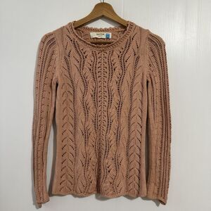 Sparrow Anthropologie Peach Open Knit Crew Neck Knit Sweater, Size Xs Womens
